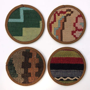 Set of 4 Authentic Kilim Coasters, Handmade in Turkey and Handselected for Quality and Color/Pattern Mix