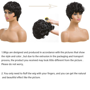 Natural Black Short Pixie Cut Wigs for Black Women Curly Hair Replacement With Bangs (Natural Black #1B)