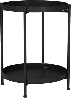 Black Folding End Table 2-Tier Metal Round Side Table with Removable Tray for Living Room,(15.2”Dx20”H)