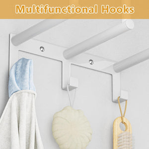 Wall Mounted Towel Rack with Metal Shelf & 3 Hooks, Bath Towel Storage for Rolled Towels Organizer (White)