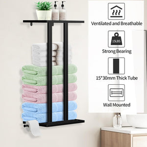 29.5 inch Bathroom Towel Storage Rack with Metal Shelf, Towel Racks for Bathroom Large Towels, Black