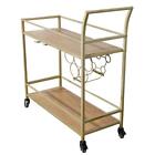 2-Layer Bar Serving Cart with Wine Rack and Glass Holder Wheeled Metal Frame