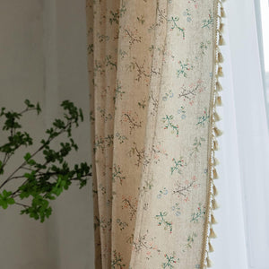 Floral Farmhouse Curtains Closet Semi-Blackout Living Room Drapes 63 Inch Length Cotton Linen, 1 Panel