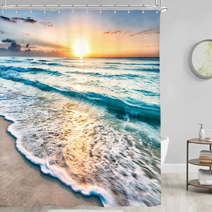 Beach Ocean Themed Cloth Fabric Decorative Shower Curtain Sets for Bathroom Sunrise Sunset View Scene 72x72 Inch