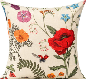 Outdoor Patio Throw Pillow Covers Spring Summer Garden Flowers Farmhouse Decor, 18x18 Set of 4