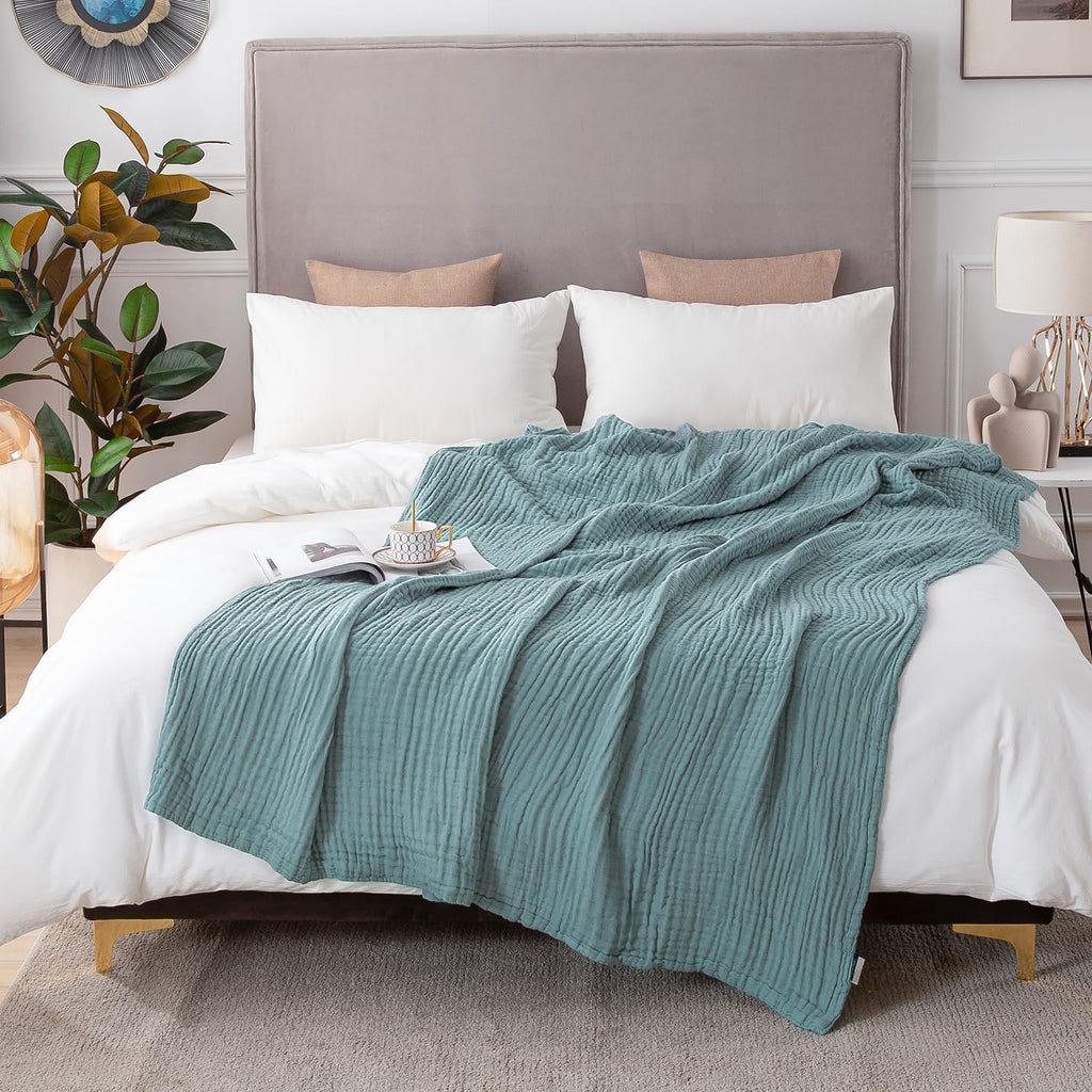 Cotton Throw Blanket for Couch Soft Muslin Blankets 50"x60" Lightweight, Teal