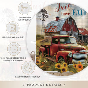 Rustic Farmhouse Shower Curtain 60Wx72L Inches Retro Red Truck Positive Quote Vintage Sunflowers