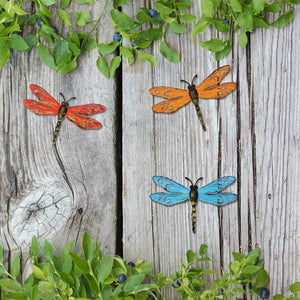 3 Pack Metal Dragonfly Wall Decor Outdoor Garden Fence Art