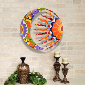 Metal Sun and Moon Wall Art Decor, 16" Colorful Handcrafted Mexican Talavera