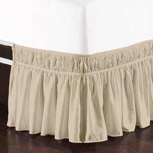 Wrap Around Elastic Solid Ruffled Bed Skirt, with 16 Inch Tailored Drop,  Full/Twin, Ivory