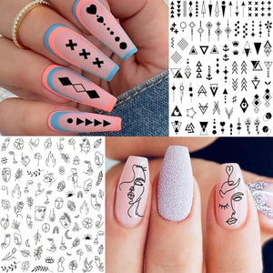 6 Sheets Self-Adhesive Snake Heart Moon Star Nail Art Sticker Decals, Abstract Lady Face Nail Stickers