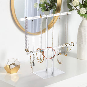 Acrylic Jewelry Stand Necklace Holder, Clear 2-Tier Tower Stand for Bangles, Necklaces, Bracelets