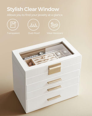 4-Layer Jewelry Organizer, 3 Drawers, for Sunglasses (Cloud White+Gold)