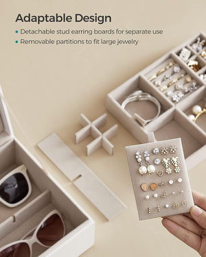 2-Layer Jewelry Organizer with Handle Floating Effect, 8.1 x 9.4 x 4.3 Inches, Gift Idea, White