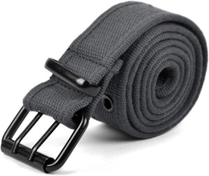 Parquet Casual Unisex Canvas Belt Double Hole Belt - Double Grommets Belt for Men and Women, Charcoal, Medium