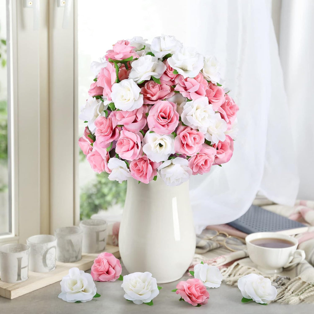 50pcs Mini Rose Artificial Flower Heads, 1.6” Real Looking Silk Rose for DIY Wedding Bouquets