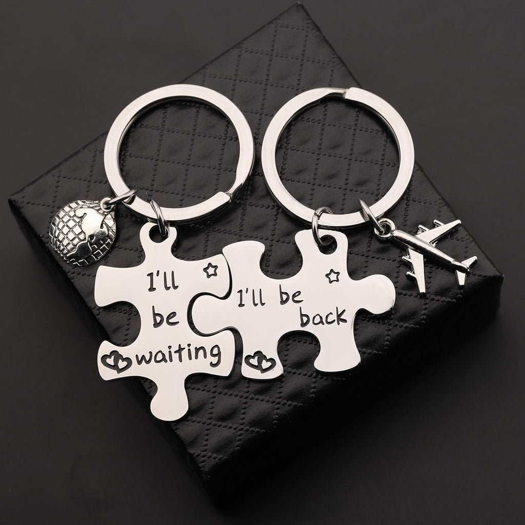Birdgot Puzzle Keychain Couples Set Long Distance Relationships Gifts For Couples Love Friendship Gift (Silver)
