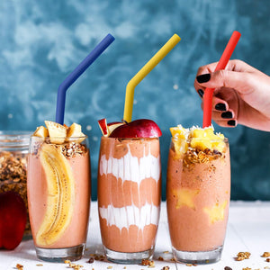 Reusable Silicone Straws, Long Flexible Silicone Drinking Straws with Cleaning Brushes for 30 oz Tumblers , 10 Pieces