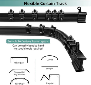 10 Ft Black Curved Curtain Rail Track Ceiling Wall Mount Sliding Curtain Ceiling Track System Set for RV, Bay Window, Room Divider, Black