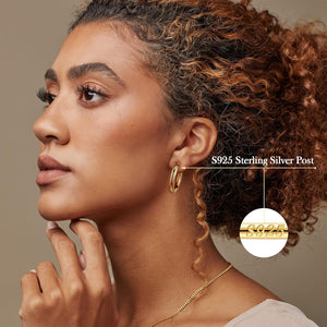 9 Pairs Gold Hoop Earrings for Women, 925 Sterling Silver Post 14K Real Gold Plated Chunky Hoop Earrings Set