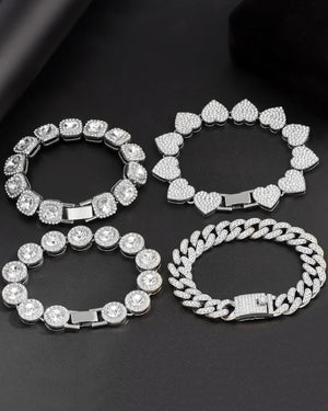 4PCS Gold Bracelets for Women Silver Clustered Tennis Bracelet Layered Link Jewelry