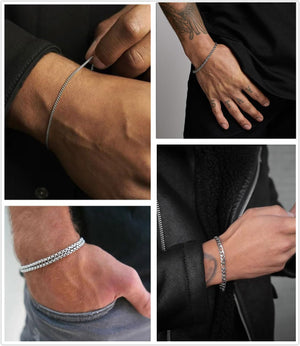 6PCS Stainless Steel Bracelets for Women Men,14K Gold Plated Cuban Link Paperclip Chain Bracelet Set Fashion Jewelry