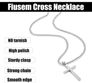 Cross Necklaces with 3.5mm Cross Chain and Stainless Steel Cross Pendant, Cuban Chain 16-28 Inch