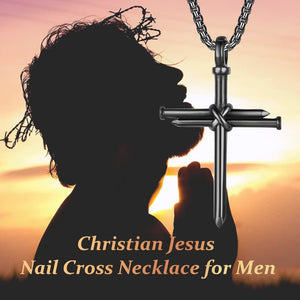 Nail Cross Necklace for Men Stainless Steel Chain 24inch 3 Nails Jesus Cross Pendant