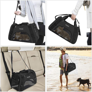 Soft-Sided Pet Travel Carrier for Cats Dogs Puppy Comfort Portable Foldable Pet Bag (Small - Black)