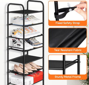 10 Tier Tall Narrow Shoe Rack for Closet, Holds 25 Pairs Boots & Shoe Storage Organizer