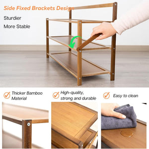 3-Tier Shoe Rack for Closet & Entryway, Installation-Free Foldable Bamboo Shoes Storage Organizer, Brown