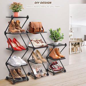 4 Tier Small Shoe Rack Shelf for Entryway Tall Narrow Shoe Organizer Metal Shoe Storage, Black