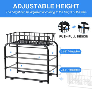 2 Tier Stackable Sliding Basket Organizer Drawer For Kitchen And Bathroom/Cabinet Drawers, 2-piece,black