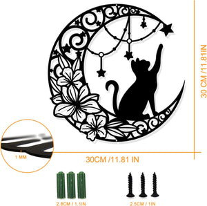 11.8" Moon and Cat Black Wall Hanging Decor Silhouette Wall Art for Home Decor