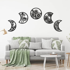 5 Pieces Moon Phase Wall Decor Boho Hanging Moon Phase Nordic Wood Wall Art Decor