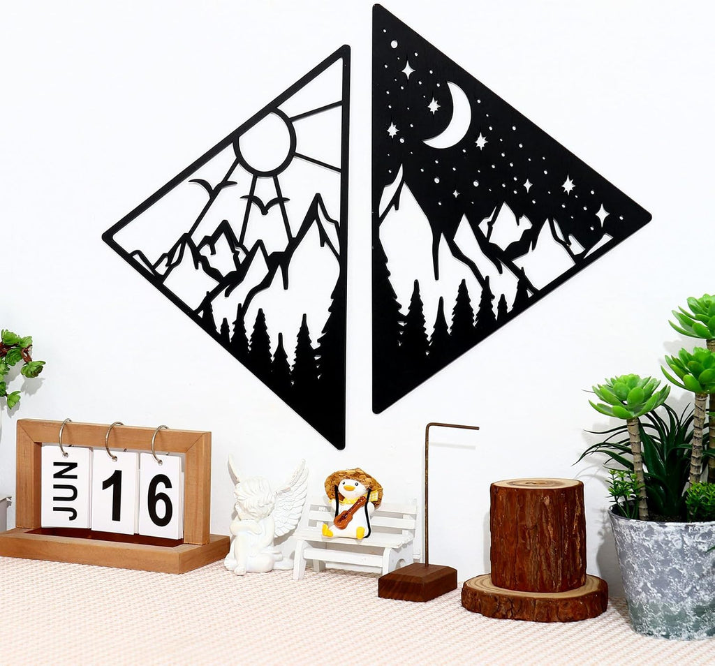 2 PCS Sun and Moon Wall Art Natural Wall Decor Day and Night