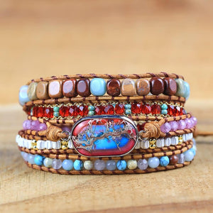 Women Wrap Bracelet Boho Natural Jasper Crystal Stone Beads Strand Bracelets