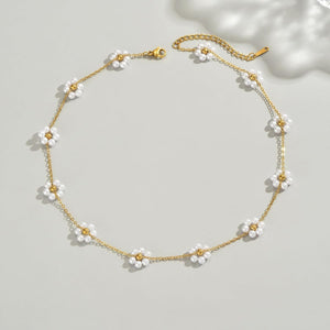 Pearl Choker Necklace Adjustable Gold Barque Pearl Beaded Chain Necklace