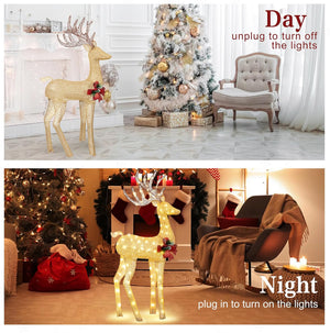 68” Pre-Lit Lighted Christmas Reindeer, Glitter 3D Gold Standing Christmas Male Deer with 70 Warm Led Lights