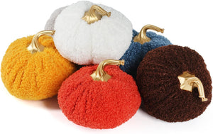 6 Pack Fabric Artificial Pumpkins Set Teddy Velvet Decoration Pumpkins Lifelike Harvest Pumpkins