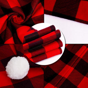 4 PCS Elastic Buffalo Plaid Christmas Chair Covers Santa Hat Christmas Chair Back Covers Kitchen Dining