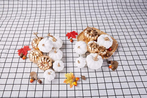 16 Pcs Assorted Fall Artificial Pumpkins Harvest White Faux Pumpkins and Gold Plating Pumpkins