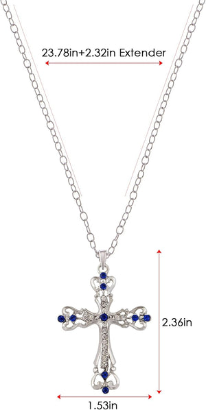 Womens Black Silver Clear Crystal Rhinestones Celtic Holy Cross Pendant Necklace
