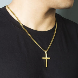 Gold Stainless Steel Plain Cross Pendant Necklace for Men Cuban Chain 18-26 Inch