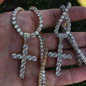 Cross Chain for Men Gold Cross Necklace 14K Gold Plated Large Nail Cross Chain Iced out  Rope Chain