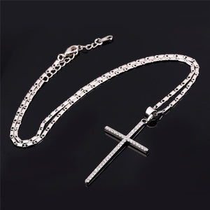 Stainless Steel Silver Black Gold Latin Cross Pendant Necklaces, Custom Engravable, Length 22-24 Inches, Platinum