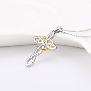 Cross Necklace 925 Sterling Silver Celtic Knot Cross Infinity Heart Love Pendant Necklace 18"