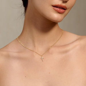 Dainty Simple 14k Gold Plated Cross Pendant Cute Diamond Necklaces for Women Gold Jewelry, Gold