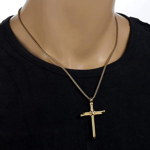 Nail Cross Pendant Necklace for Men Women Stainless Steel Cross Necklace for Male Jewelry, Gold