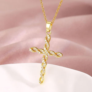 Christian Faith Cross Necklaces for women, Cubic Zirconia Pendant 14K Gold Plated Choker Necklaces